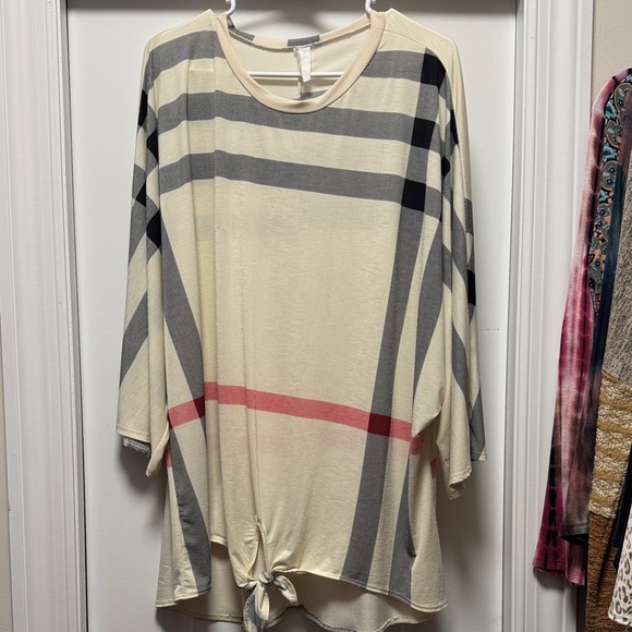 Women's Cream and Gray Striped Top - Picture 1 of 1